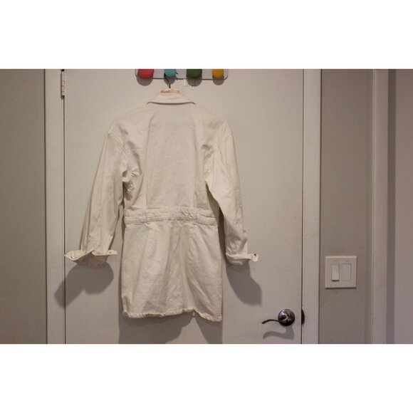 Zara Womens White Denim Shirt Dress With Button Front & Adjustable Waist - Size - Picture 6 of 10